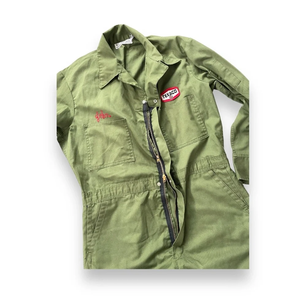 SOLD Vintage 1950s Texaco Oil Gas Station Mechanic Coveralls Chainstitch - Picture 5 of 11